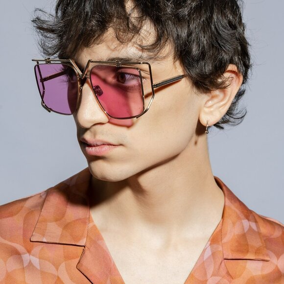Valentino Men Sunglasses Titanium Gold Pink Oversized Square V - LIGHT VLS-116C - Picture 1 of 12